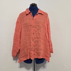 Coral Pink Linen Gauze Button Down Shirt Size 3